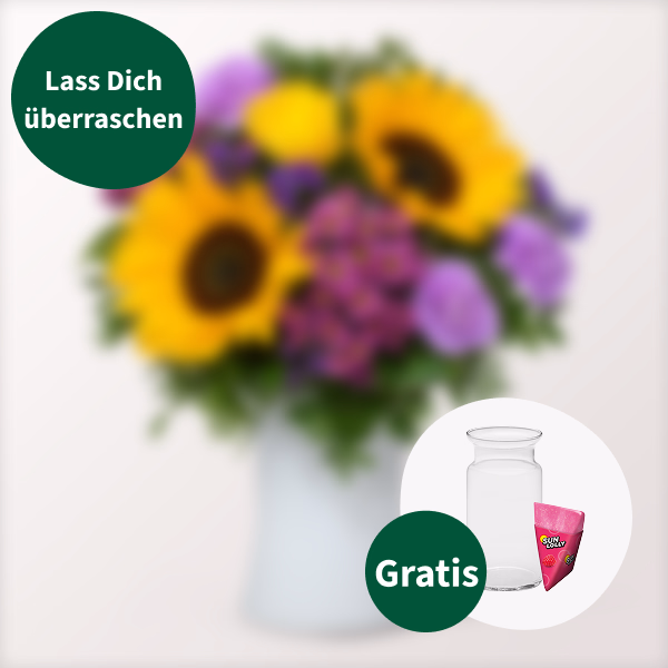 Überraschungs-Strauß mit SunLolly Himbeere & Vase