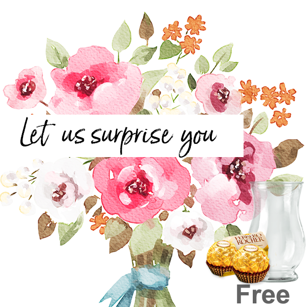 Surprise Flower Bouquet with vase & 2 Ferrero Rocher