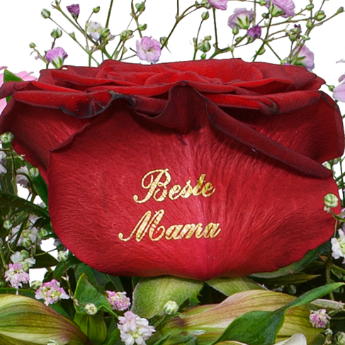 Flower Bouquet „Beste Mama“ mit vase & 3 Ferrero Giotto