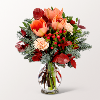 Blumenstrauß Sweet Christmas mit Vase & Ferrero Giotto 3er