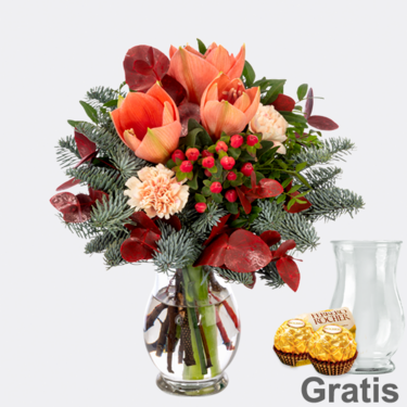 Blumenstrauß Sweet Christmas mit Vase & 2 Ferrero Rocher
