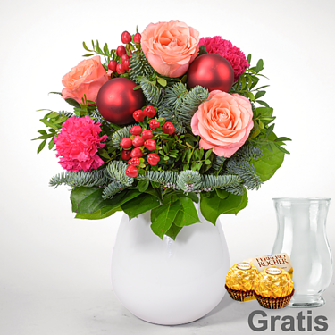 Blumenstrauß Kaminfeuer mit Vase & 2 Ferrero Rocher