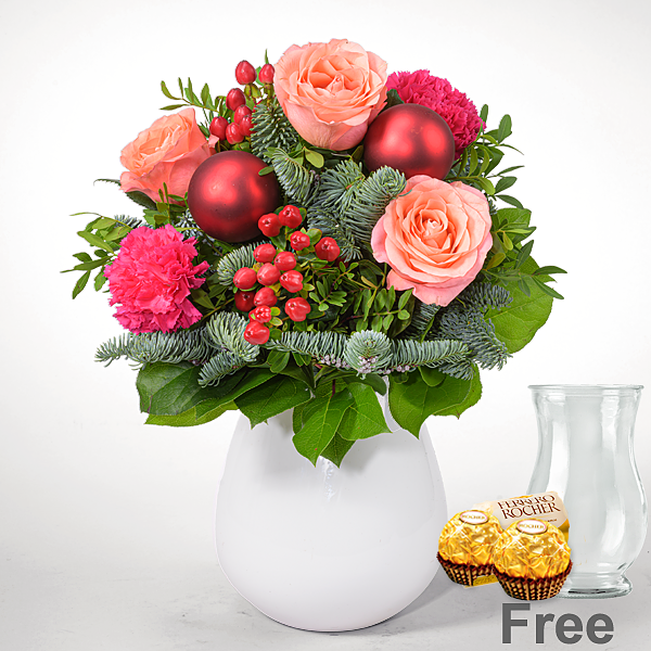 Flower Bouquet Kaminfeuer with vase & 2 Ferrero Rocher
