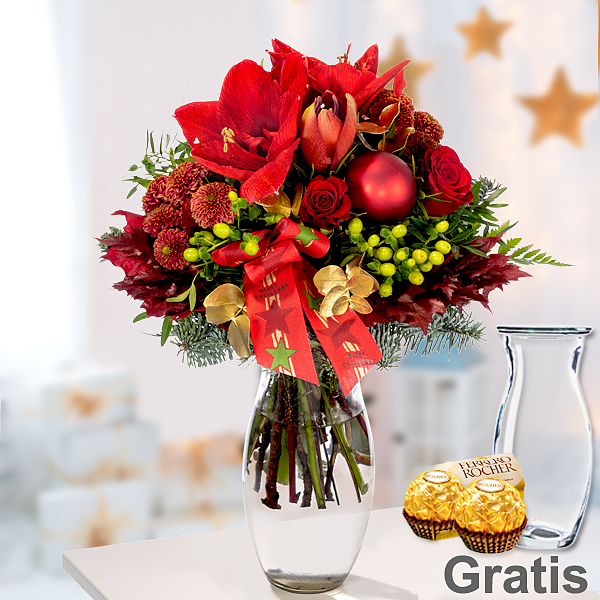 Blumenstrauß Winterblüte mit Vase & 2 Ferrero Rocher