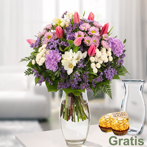 Blumenstrauß Blütentraum mit Vase & 2 Ferrero Rocher