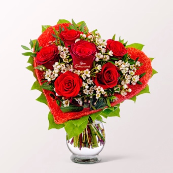 Rose Bouquet „Zum Geburtstag“ with SunLolly Raspberry & vase