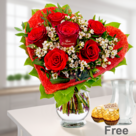 Rose Bouquet "Zum Geburtstag" with vase & 2 Ferrero Rocher