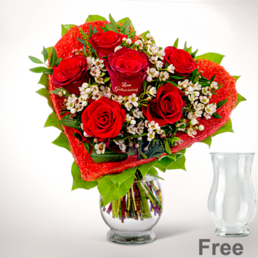 freshly tied Rose Bouquet "Zum Geburtstag" with vase