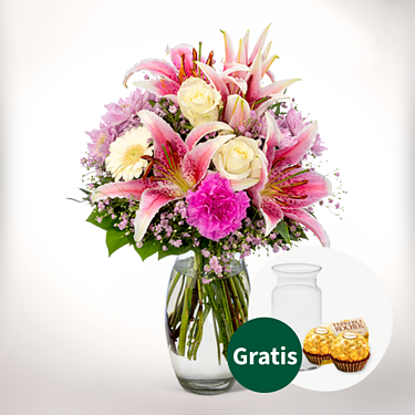 Blumenstrauß Mama Mia mit Vase & 2 Ferrero Rocher