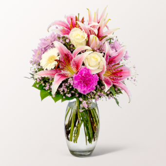 Blumenstrauß Glücksmoment mit Vase & Ferrero Giotto 3er