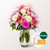 Blumenstrauß Glücksmoment mit Vase & Teaballs & Ferrero Giotto 3er