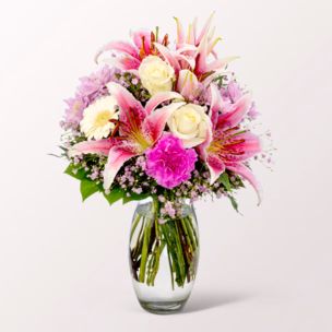 Blumenstrauß Glücksmoment mit Vase & Ferrero Giotto 3er & Teaballs