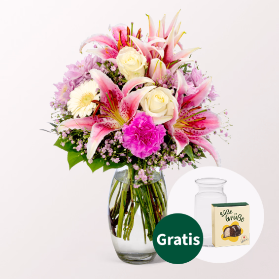 Blumenstrauß Glücksmoment mit Halloren Kugeln & Vase