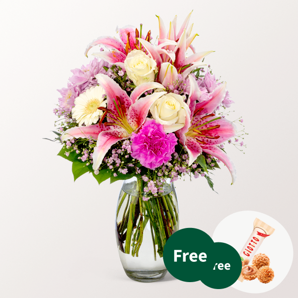 Flower Bouquet Glücksmoment with vase & 3 Ferrero Giotto