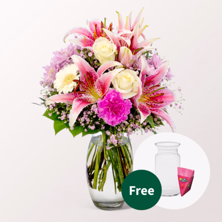 Flower Bouquet Glücksmoment with SunLolly Raspberry & vase