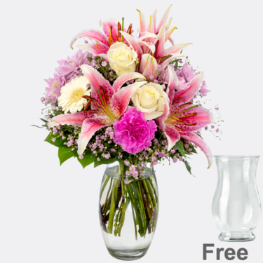 freshly tied Flower Bouquet Glücksmoment with vase