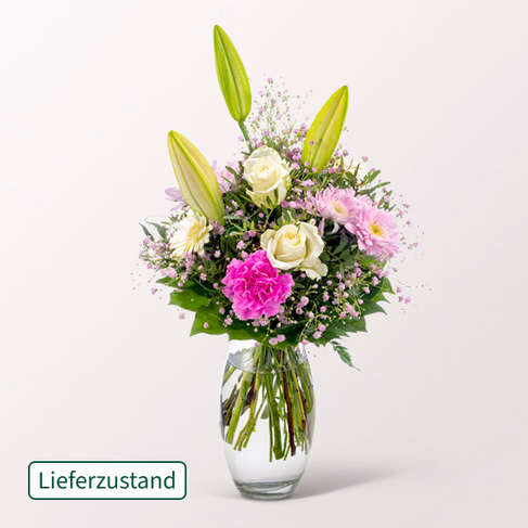 Blumenstrauß Glücksmoment mit Vase & Ferrero Giotto 3er