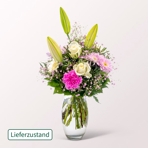 Blumenstrauß Glücksmoment mit Vase & Ballon-Stecker & Ferrero Giotto