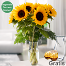 7 Sonnenblumen im Bund mit Vase & 2 Ferrero Rocher