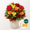 Blumenstrauß Blütengold mit Vase & Teaballs & Ferrero Giotto 3er