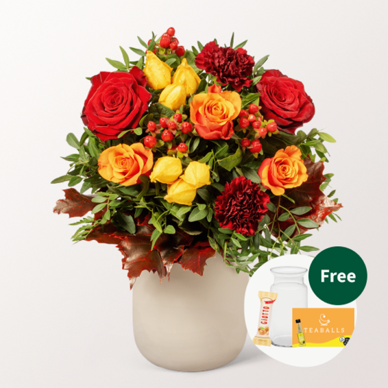 Flower Bouquet Blütengold with vase & Teaballs & 3 Ferrero Giotto