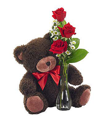 Rosen in Vase mit Teddybär