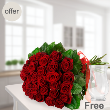 Bunch of 20 red roses with vase Bunch of 20 red roses with vase