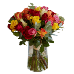 Bouquet of mixed coloured roses