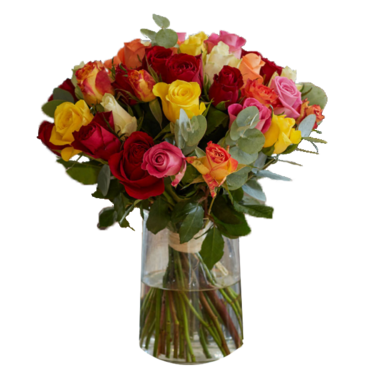 Bouquet of mixed coloured roses