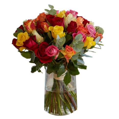 Bouquet of mixed coloured roses
