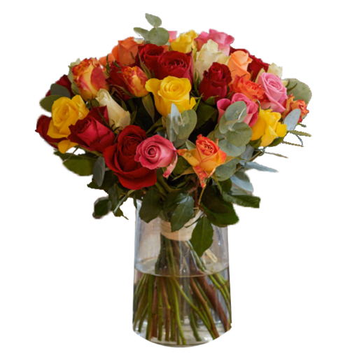 Bouquet of mixed coloured roses