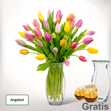 Tulpen im Bund mit Vase & 2 Ferrero Rocher
