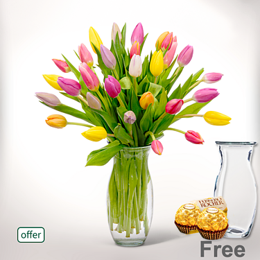 Tulips in a bunch with Vase & 2 Ferrero Rocher