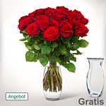 17 rote Rosen im Bund mit Vase