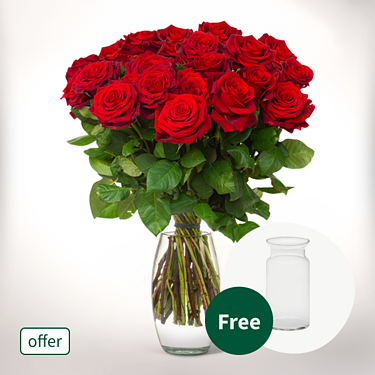 Bunch of 17 red roses with vase
