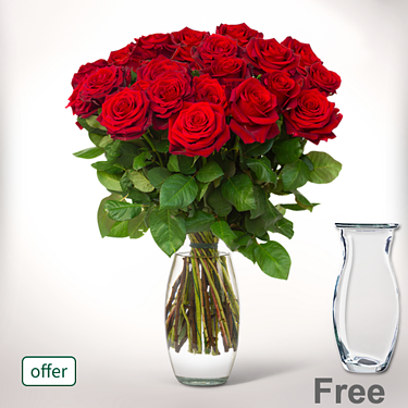 Bunch of 17 red roses with Vase