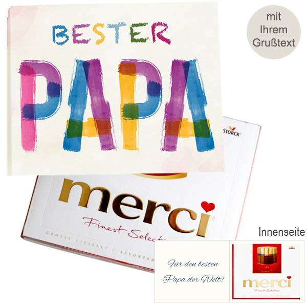 Persönliche Grußkarte mit Merci: Bester Papa (250 g)