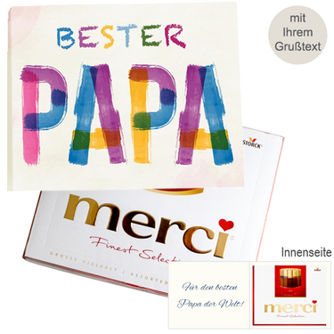 Persönliche Grußkarte mit Merci: Bester Papa (250g)