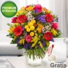 Premiumstrauß Blütenwiese mit Premiumvase & Ferrero Raffaello