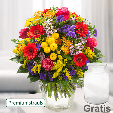 Premiumstrauß Blütenwiese mit Premiumvase