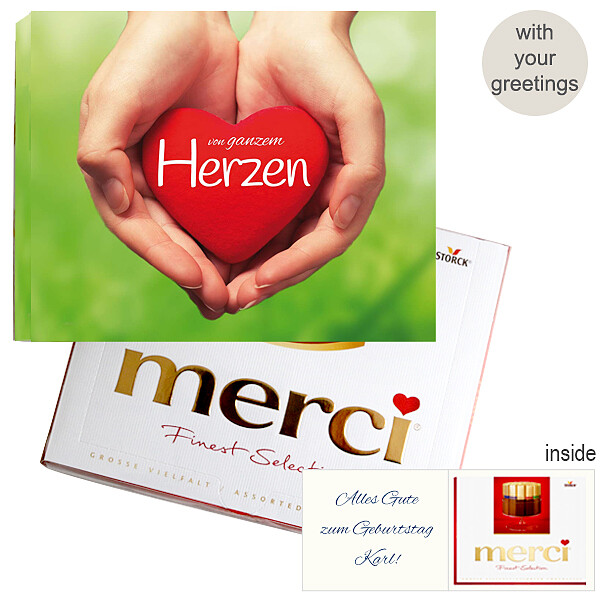 Personal greeting card with Merci: Von ganzem Herzen (250g)