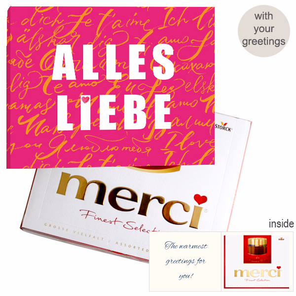 Personal greeting card with Merci: Alles Liebe (250 g)