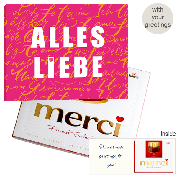 Personal greeting card with Merci: Alles Liebe (250g)