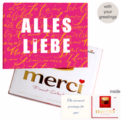 Personal greeting card with Merci: Alles Liebe (250 g)