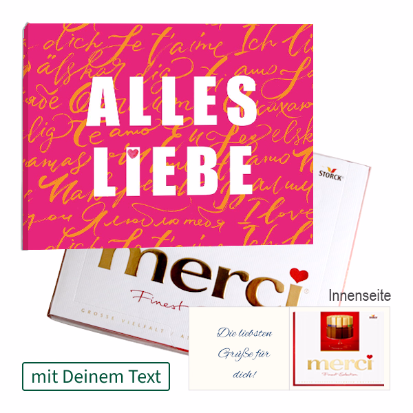 Persönliche Grußkarte mit Merci: Alles Liebe (250 g)