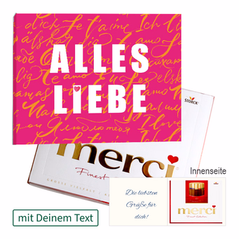 Persönliche Grußkarte mit Merci: Alles Liebe (250 g)
