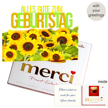 Personal greeting card with Merci: Alles Gute zum Geburtstag (250g)