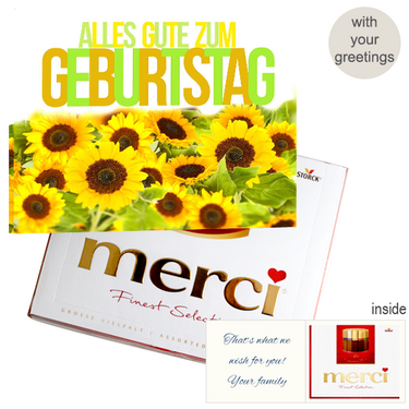 Personal greeting card with Merci: Alles Gute zum Geburtstag (250g)