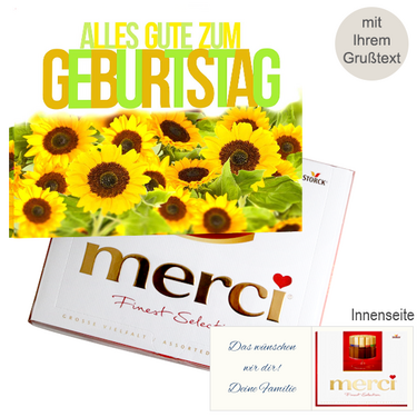 Persönliche Grußkarte mit Merci: Alles Gute zum Geburtstag (250g)