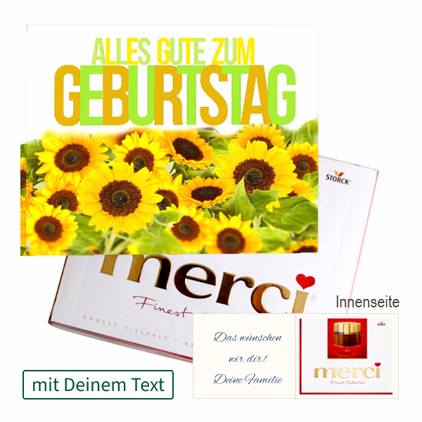Persönliche Grußkarte mit Merci: Alles Gute zum Geburtstag (250 g)